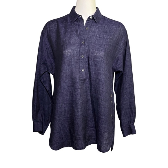 J McLaughlin Fallon Tunic Top Size Small Linen Blue Popover Loose Fit Breathable - Picture 1 of 12